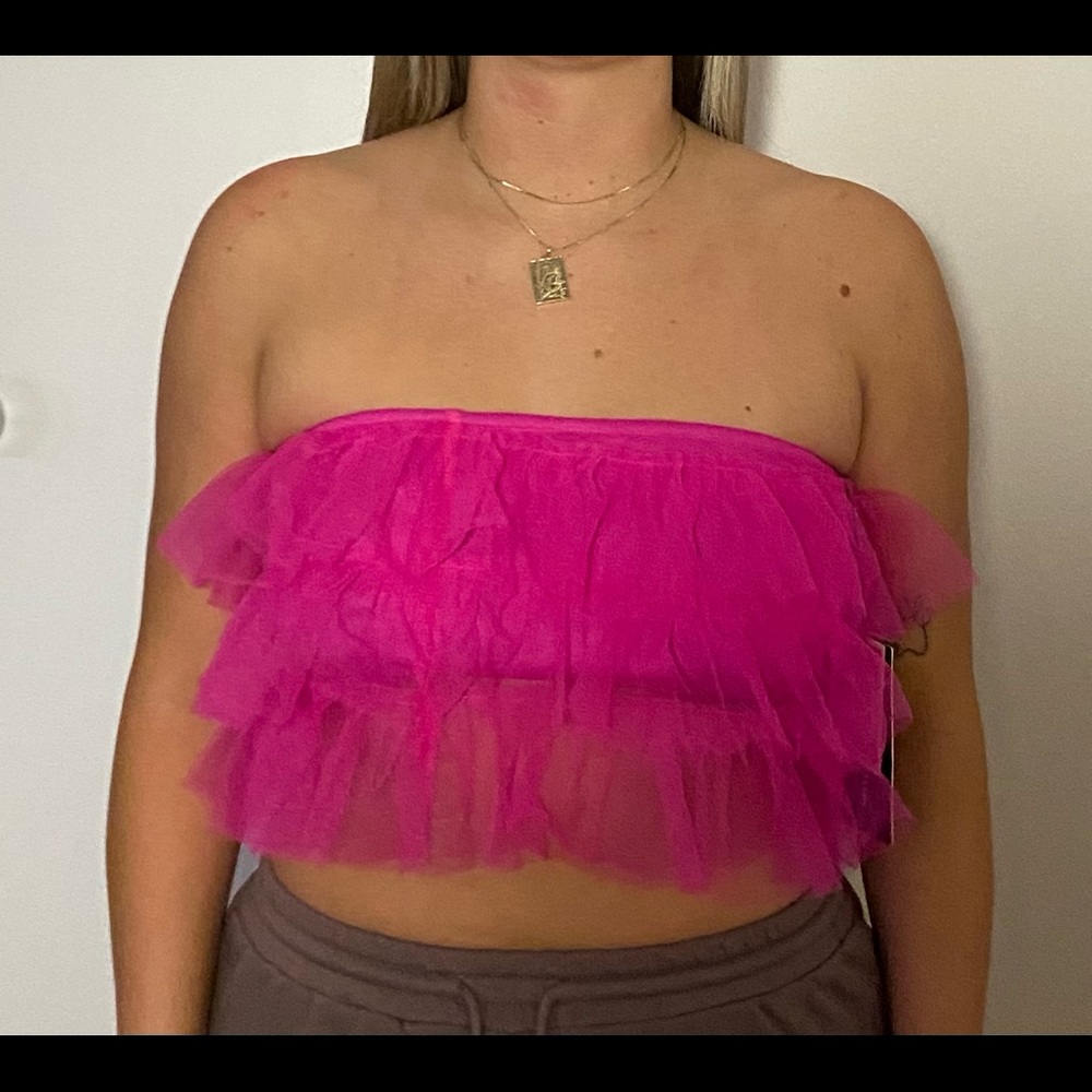 PrettyLittleThing Pink Tutu Mesh Cropped Top.